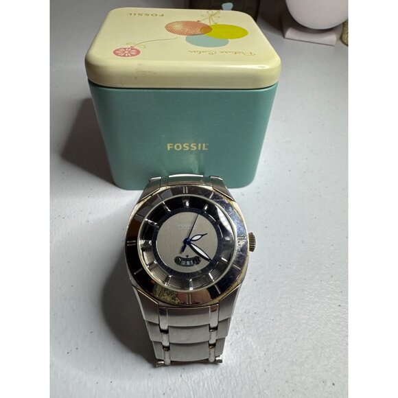 Fossil Arkitekt Stainless Steel Wristwatch Original Tin Case Silver Dial - Picture 1 of 10